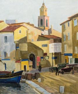 Appraisal: Irving Kraut Manoir American - French Coastal Village oil on