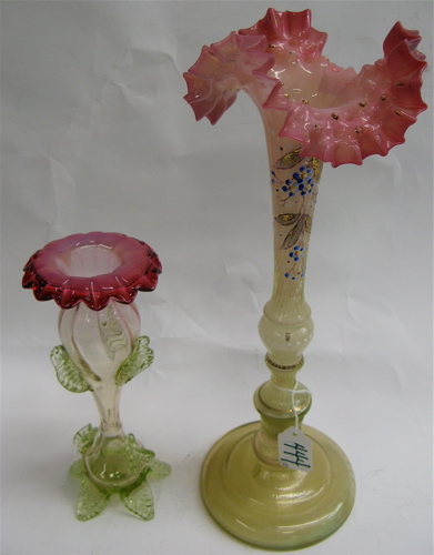 Appraisal: TWO VICTORIAN ART GLASS VASES a tall trumpet vase on