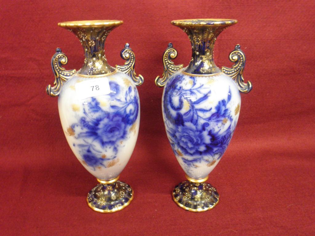 Appraisal: A pair of Wiltshire Robinson flow blue two handled vases