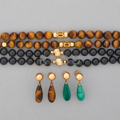 Appraisal: K GOLD HARDSTONE JEWELRY ca Tiger s eye and onyx