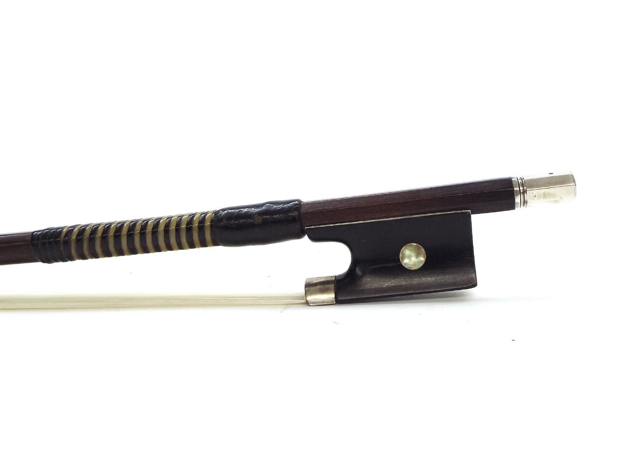 Appraisal: Silver mounted violin bow unstamped the stick round the ebony