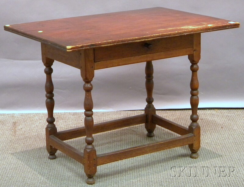 Appraisal: William Mary Maple and Birch Stretcher-base Tavern Table with Drawer