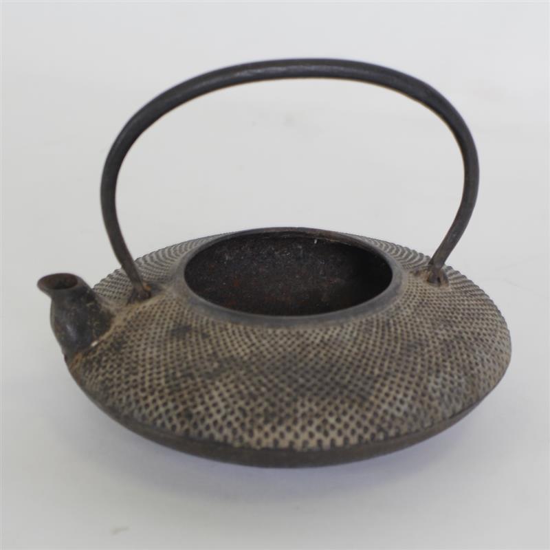 Appraisal: Antique Japanese cast iron arari kama teapot hobnail low kettle