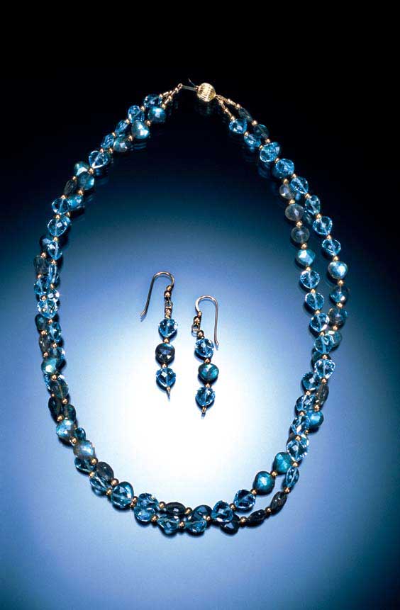 Appraisal: LABRADORITE BLUE TOPAZ NECKLACE EARRING SET Madagascar Brazil Facetted heart