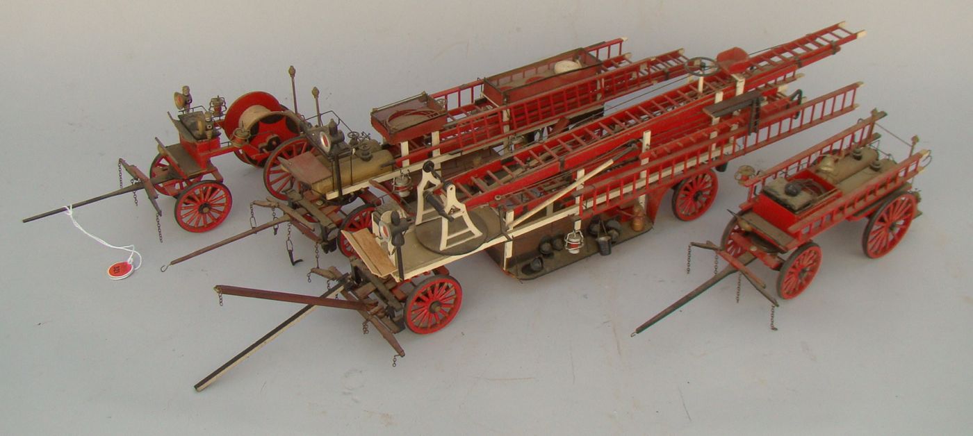 Appraisal: IMPORTANT FOUR-PIECE MODEL FIRE STATION APPARATUS th CenturyWith handmade wooden