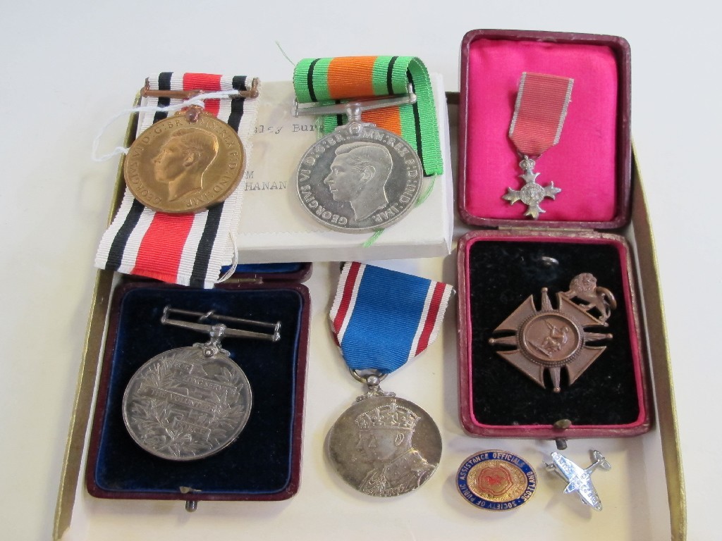 Appraisal: Lot comprising Constabulary medal Defence medal Miniature MBE a long