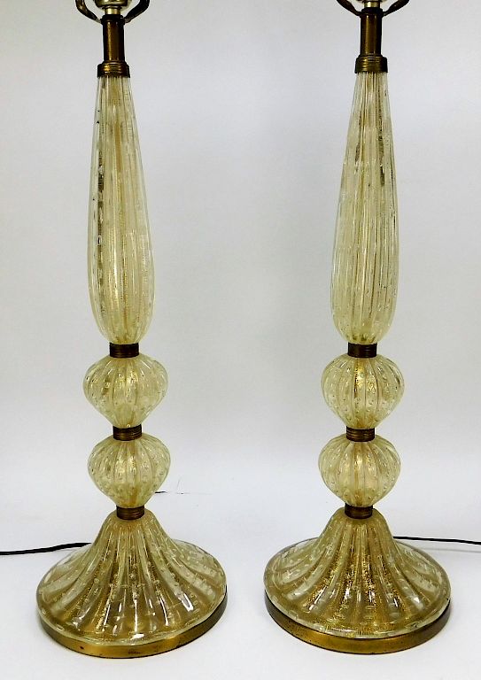 Appraisal: Pair Attr Barovier and Toso Gold Aventurine Lamps Italy th