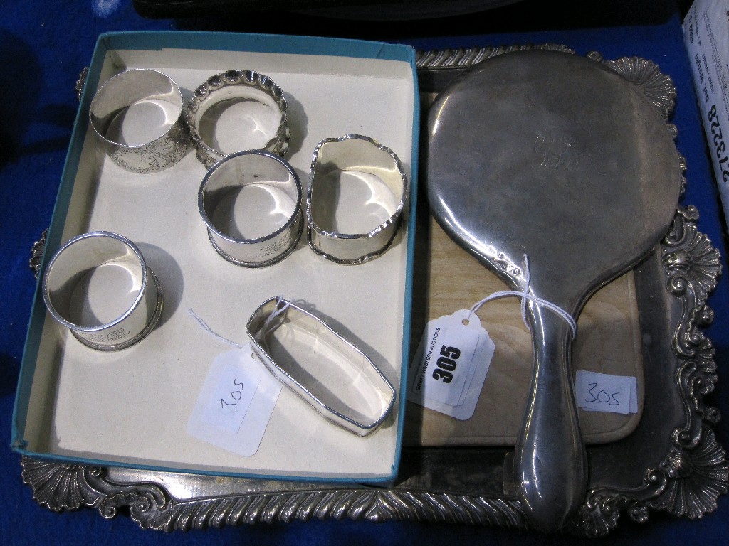 Appraisal: Lot comprising cheese boards silver mirror napkin rings etc