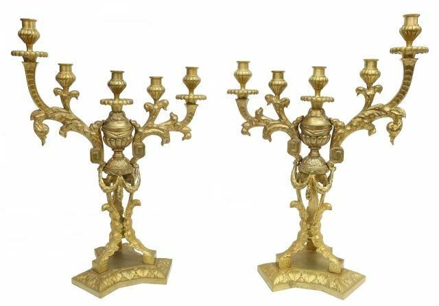 Appraisal: pair Continental gilt bronze candelabra signed F Biati having two