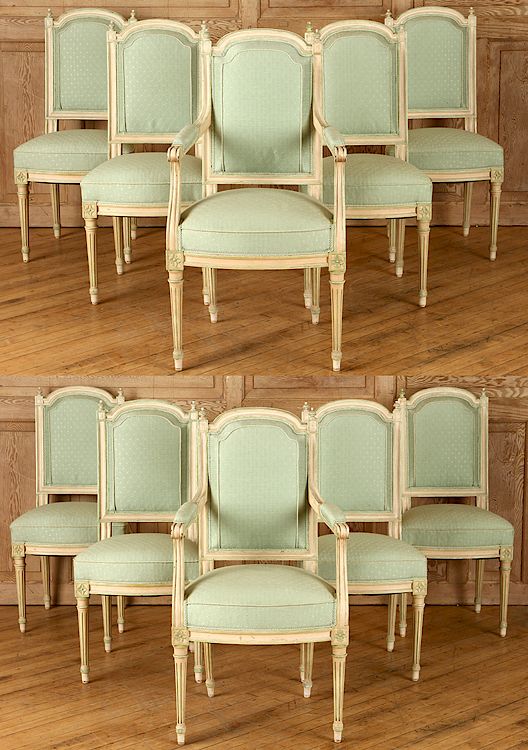 Appraisal: SET LOUIS XVI CARVED PAINTED DINING CHAIRS A set of