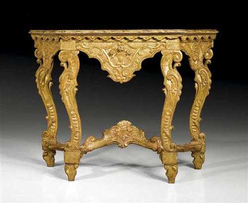 Appraisal: CARVED GILTWOOD CONSOLE Baroque Northern Italy circa The top en