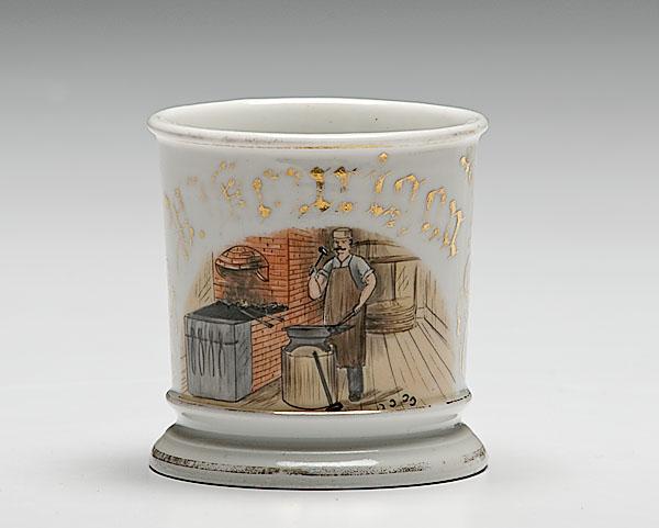 Appraisal: OCCUPATIONAL SHAVING MUG OF BLACKSMITH porcelain with polychrome painted scene