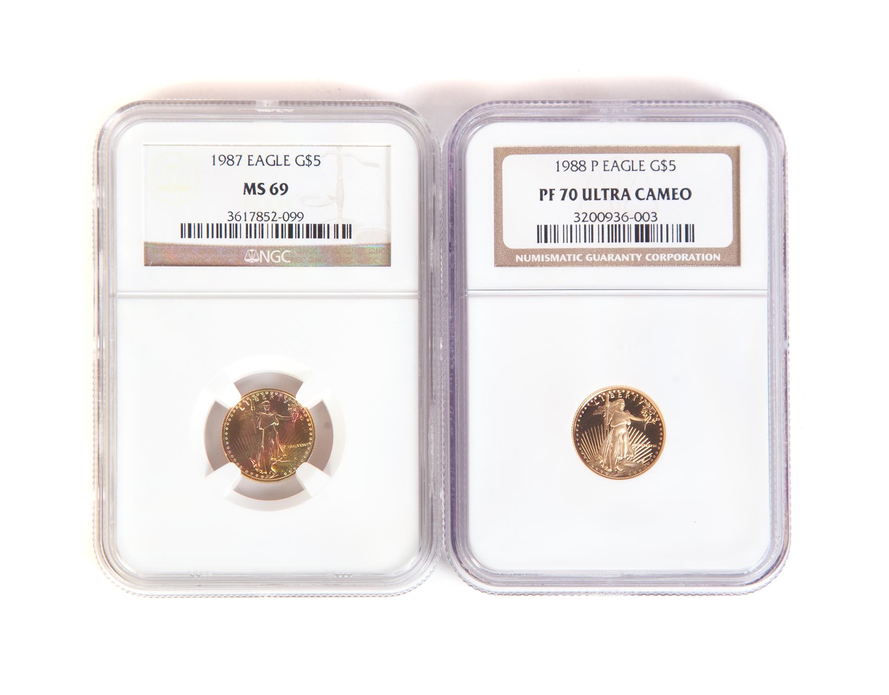 Appraisal: TWO GOLD AMERICAN EAGLES MS NGC - and P PF