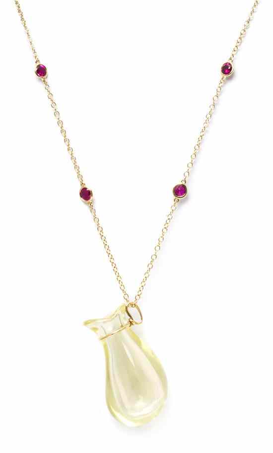 Appraisal: An Karat Yellow Gold Citrine and Ruby Jug Necklace Elsa