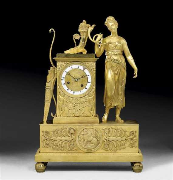 Appraisal: MANTEL CLOCK A LA CORNE D'ABONDANCE Empire Paris circa Diana