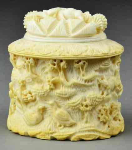 Appraisal: Chinese Carved Ivory Box and CoverIntricately carved ivory oblong covered