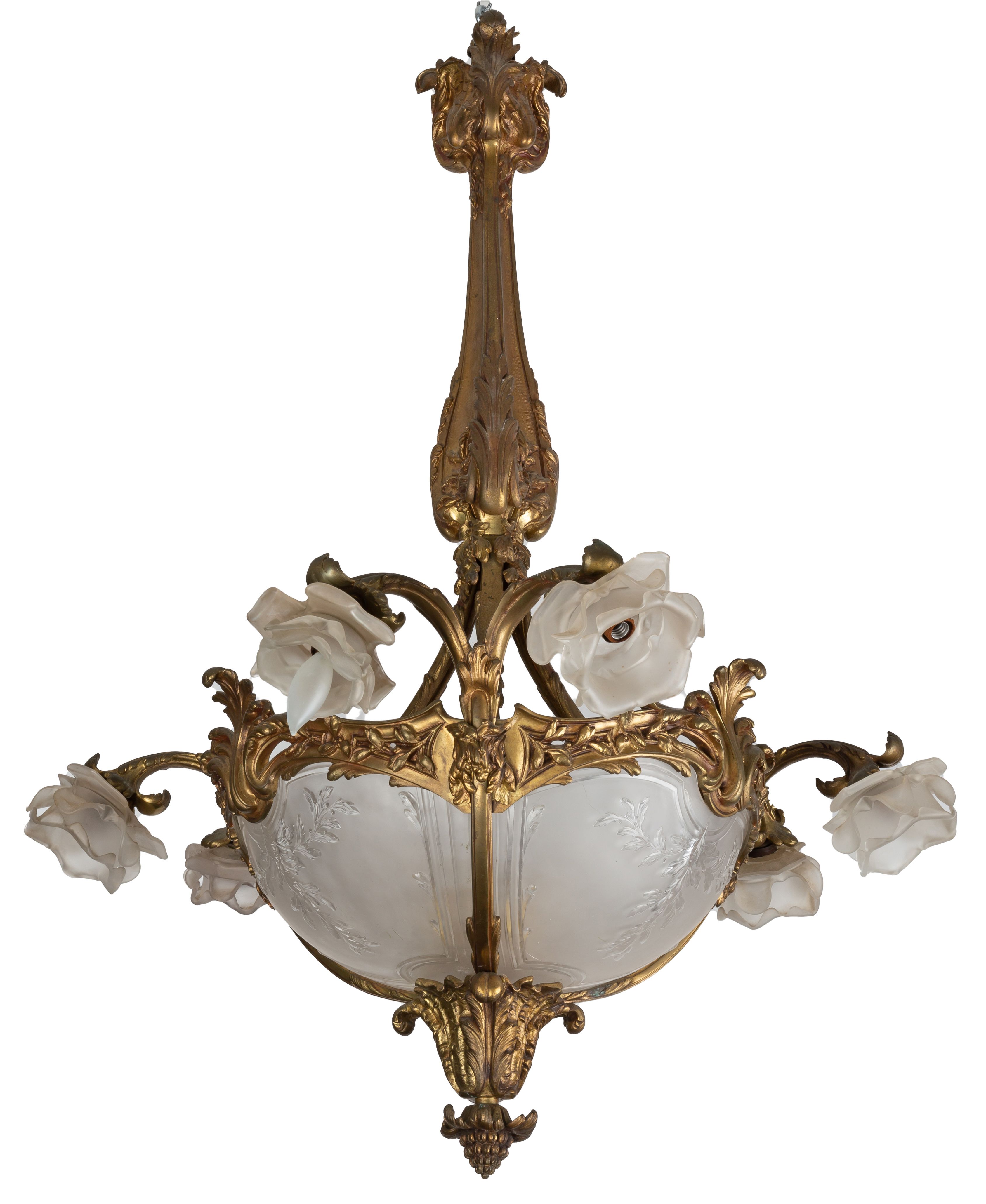 Appraisal: FRENCH GILT BRONZE ROCCO CHANDELIER circa Frosted glass