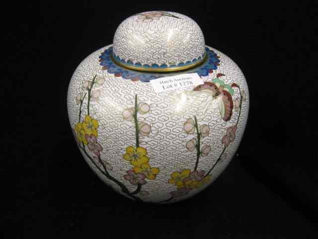 Appraisal: Chinese Cloisonne Ginger Jar butterfly floral on white '' excellent