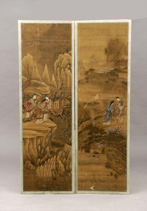 Appraisal: Two Chinese Painted Silk Panels x in