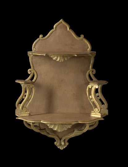 Appraisal: Italian Polychromed and Parcel-Gilt Hanging Shelf early th century in