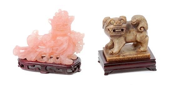 Appraisal: Two Hardstone Chinese Foo Dogs Width of wider inches Two