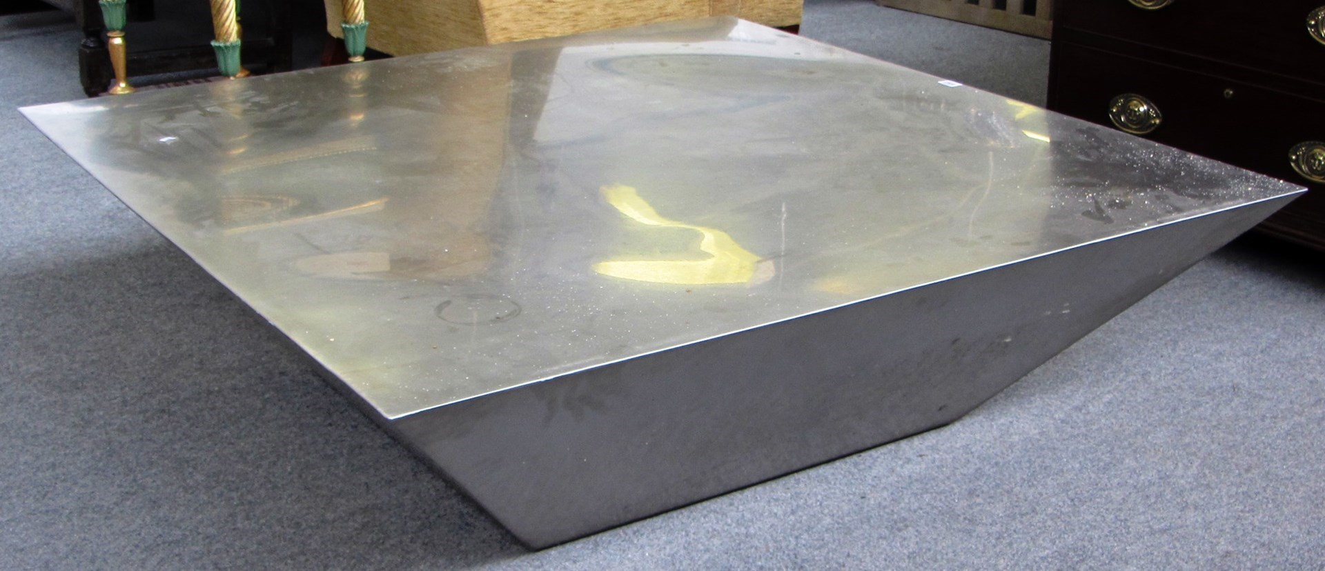 Appraisal: A th century brushed steel coffee table of tapering square