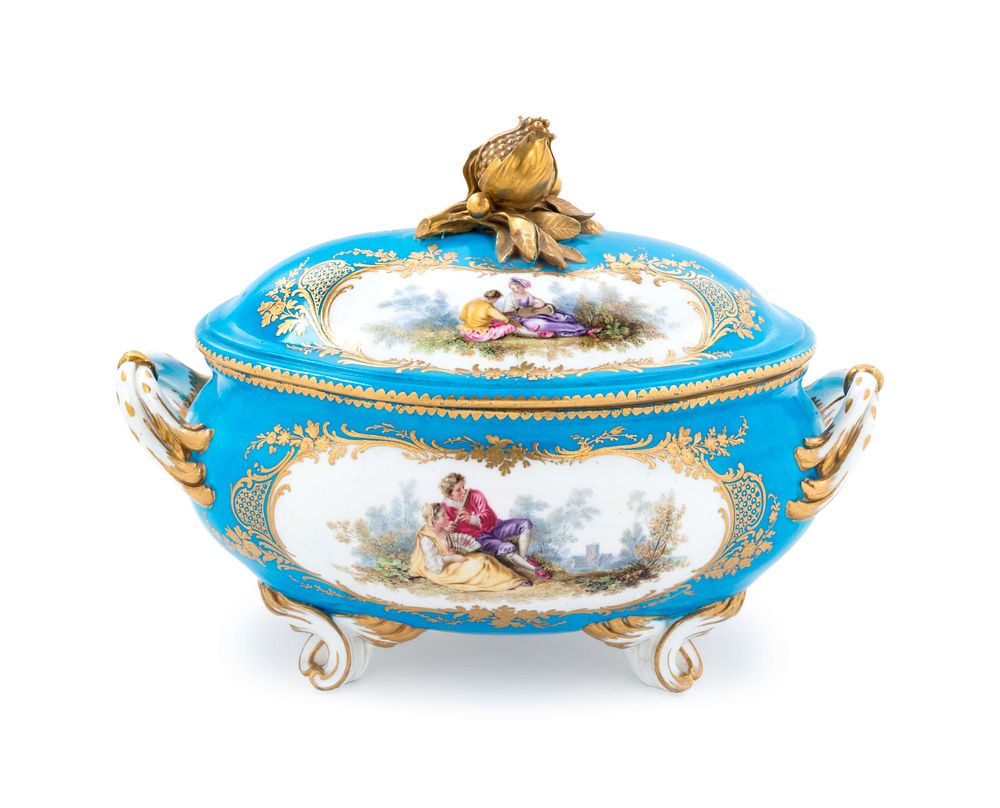 Appraisal: A Sevres Painted and Parcel Gilt Turquoise-Ground Porcelain Covered Tureen