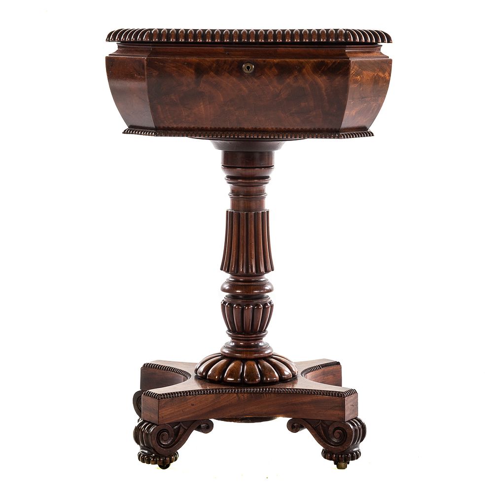 Appraisal: William IV Mahogany Tea Poy Circa fitted interior scroll feet