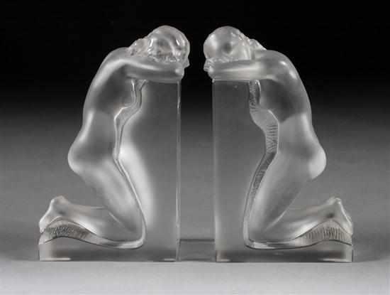 Appraisal: Pair of Lalique frosted glass ''Reverie'' bookends each bookend modeled