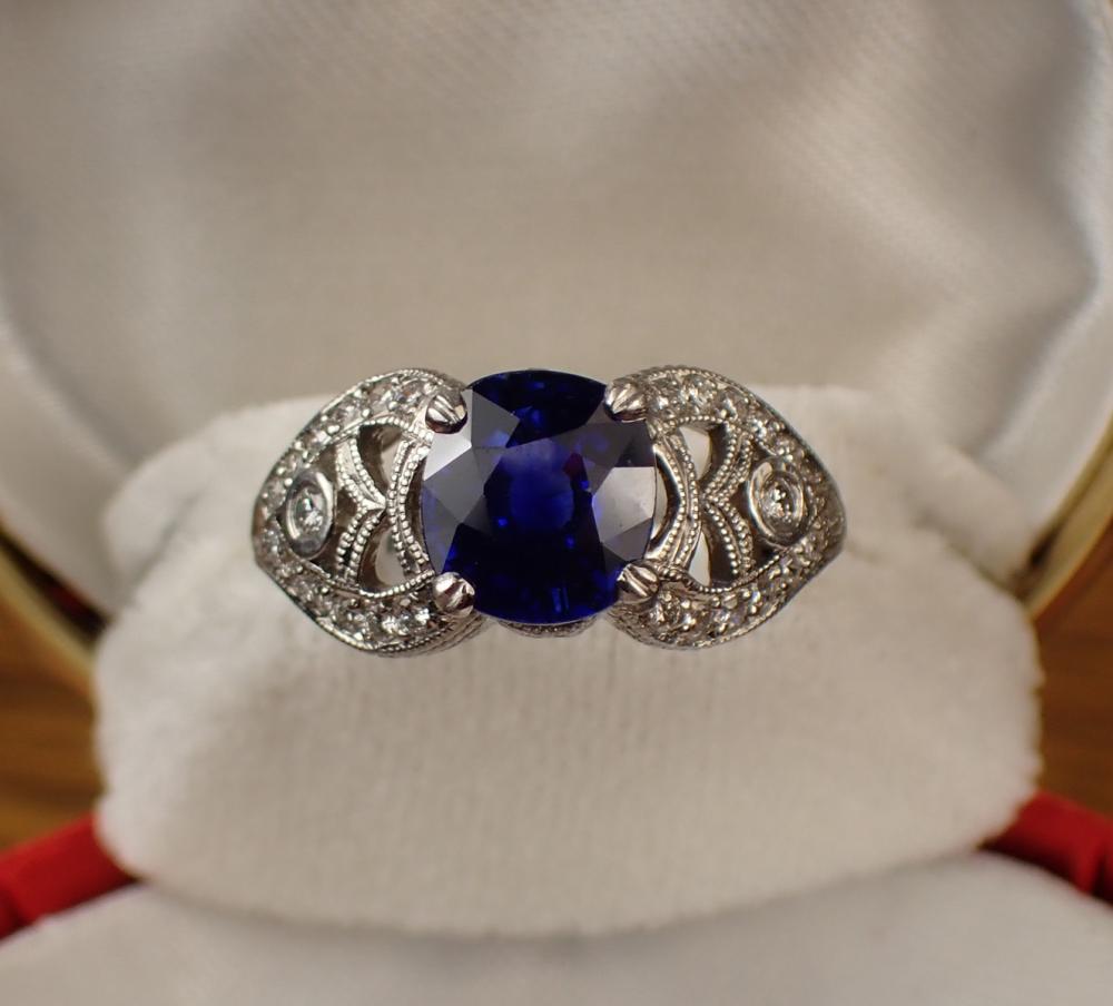 Appraisal: DIAMOND BLUE SAPPHIRE AND PLATINUM RING WITH GIA CERTIFICATE the