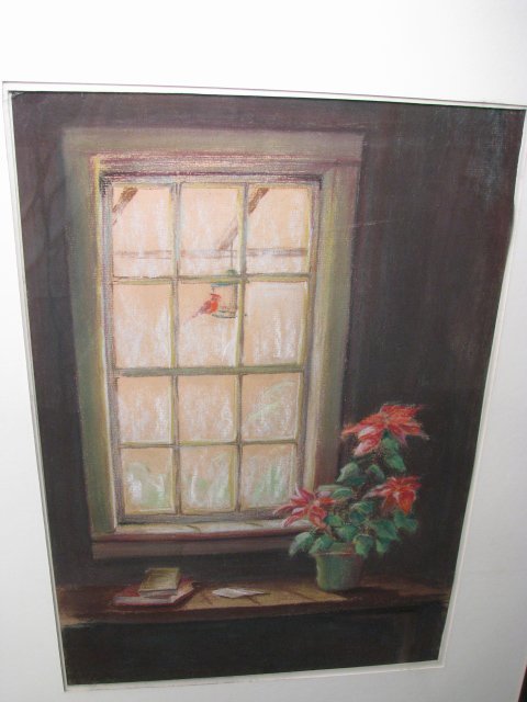 Appraisal: Interior scene pastel crayon drawing signed on reverse Jane E