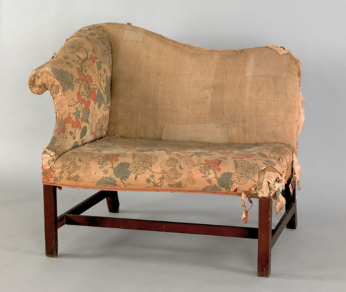 Appraisal: Chippendale mahogany love seat ca with scrolled arm rest and