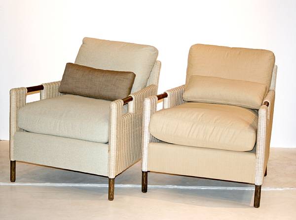 Appraisal: A pair of Thomas Pheasant woven lounge chairs McGuire Furniture