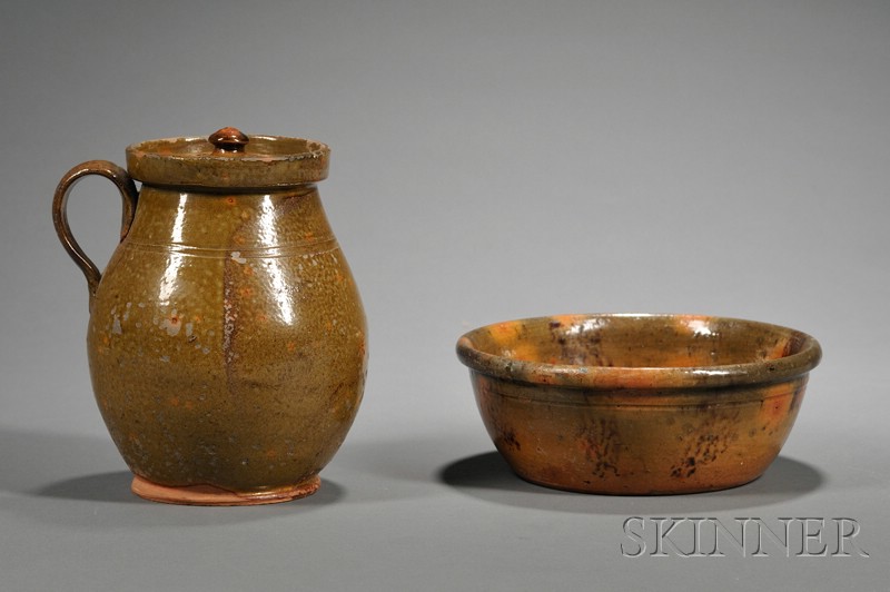 Appraisal: Redware Bowl and Bean Pot America early th century the