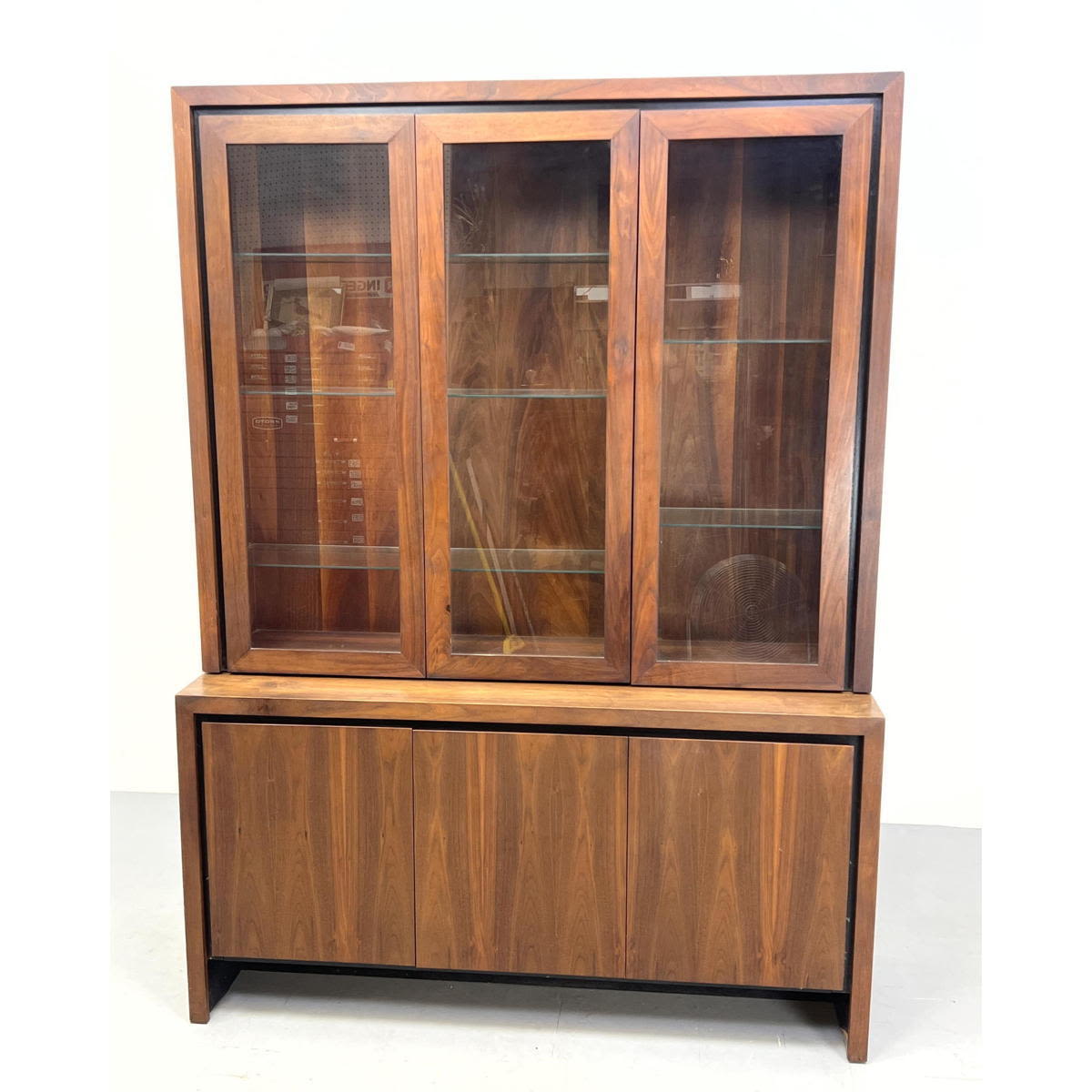 Appraisal: DILLINGHAM Part American Modern Walnut Credenza China Cabinet Lower Drawer