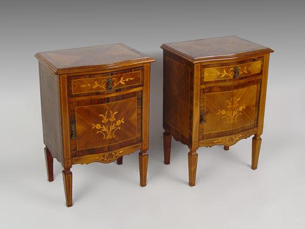 Appraisal: PAIR FRENCH INLAY STANDS One drawer over one door cabinets