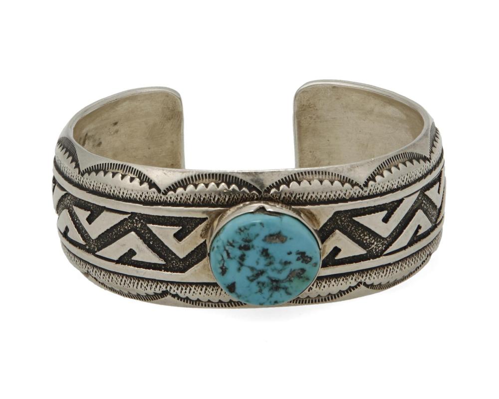 Appraisal: Thomas Singer - Din A Navajo silver and turquoise cuff