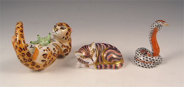 Appraisal: HEREND HOLLOHAZA CHASE AND ROYAL CROWN DERBY PORCELAIN ANIMALS Herend