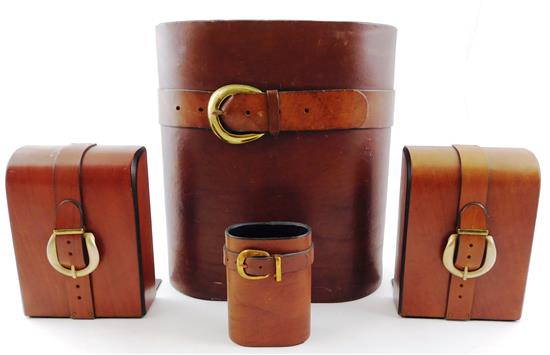 Appraisal: th C Taylor Productions leather desk accessories with buckle and