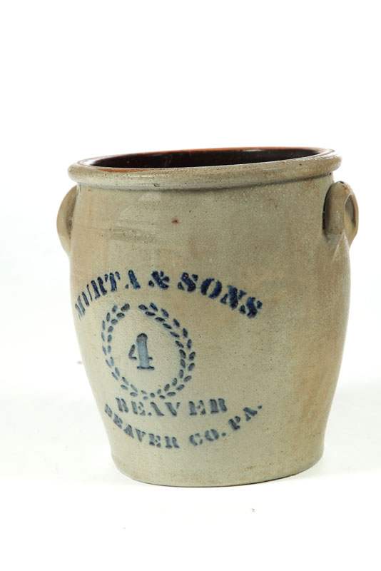 Appraisal: STONEWARE CROCK Western Pennsylvania - mid s Dark cobalt stenciled