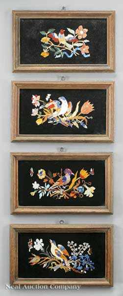 Appraisal: A Group of Four Pietra Dura Marble Plaques variously colored