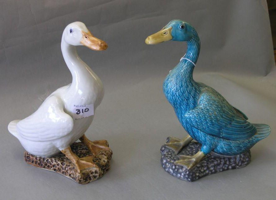 Appraisal: Two Chinese porcelain bird models one glazed in green the