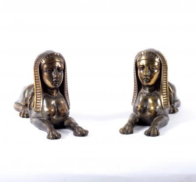 Appraisal: A pair of cast bronze figures of Sphinx cm long