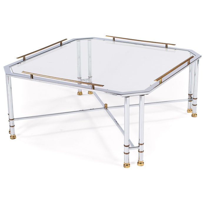 Appraisal: s coffee table chrome and brass frame with inset glass