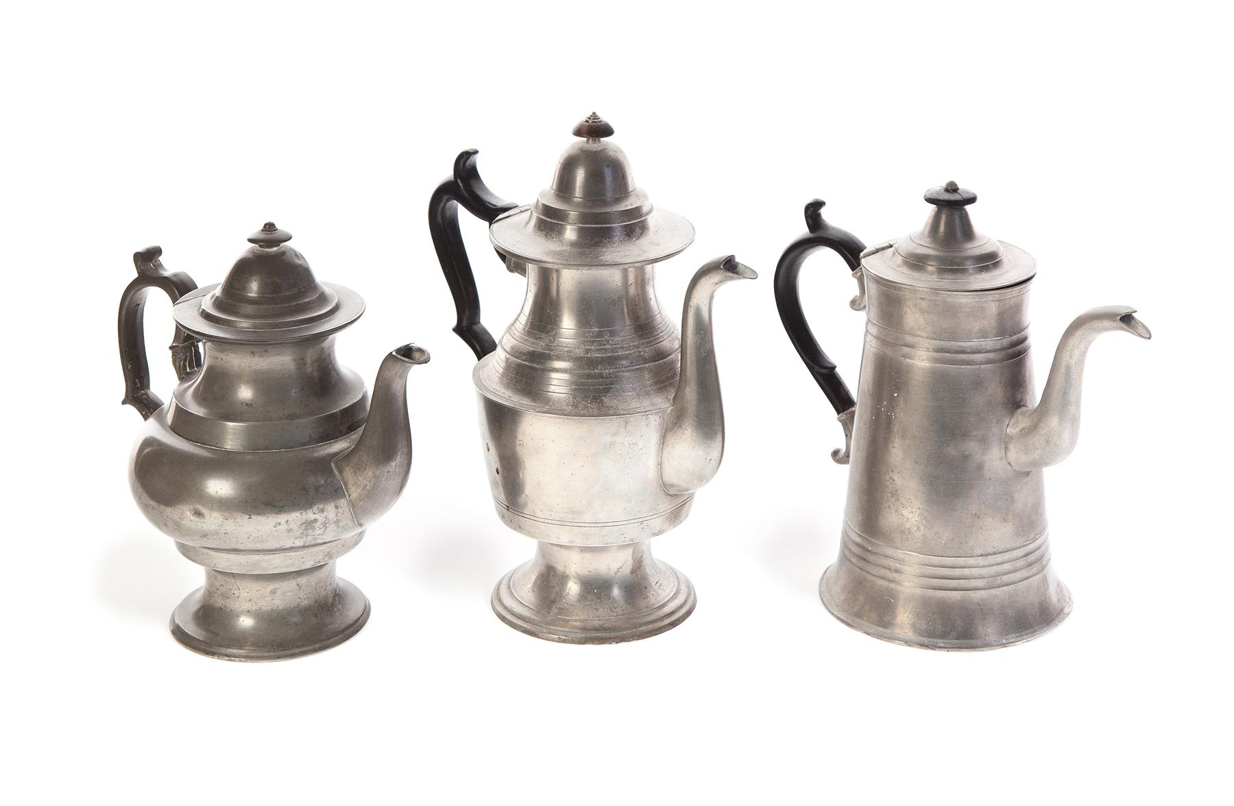 Appraisal: THREE AMERICAN PEWTER POTS nd quarter - th century A