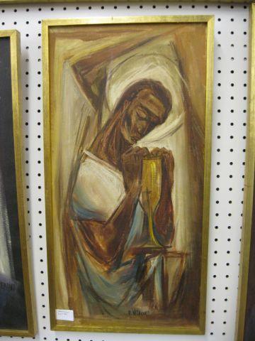 Appraisal: R Vejarano Oil Figure with Chalive Peruvian artist image area