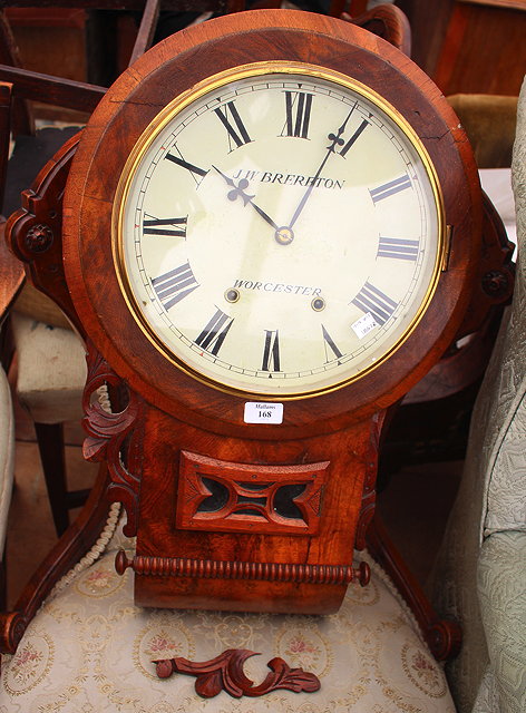 Appraisal: A TH CENTURY AMERICAN WALNUT CASED DROP DIAL WALL CLOCK