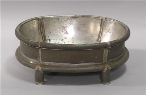 Appraisal: CONTINENTAL TIN BASIN AND STAND Oval with removable bowl on