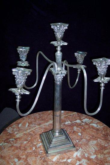 Appraisal: A th Century five-light plated candelabrum with four branches on