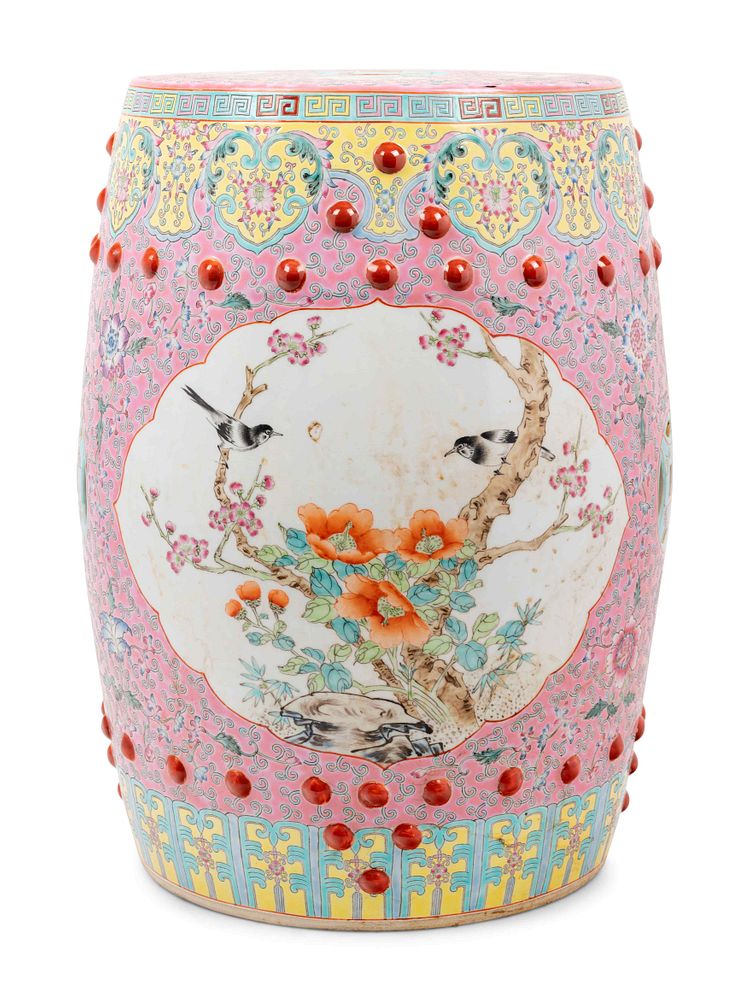 Appraisal: A Chinese Pink Ground Famille Rose Porcelain Garden Stool A